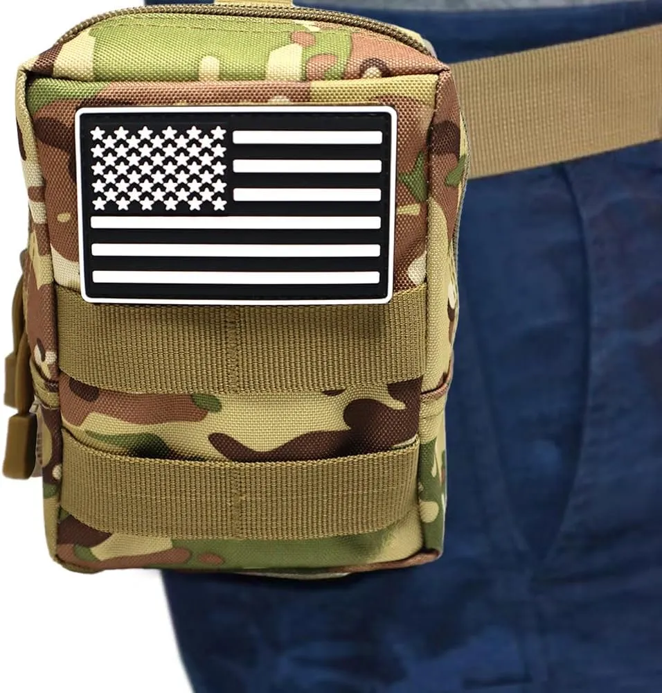 2 Pack Tactical Molle Pouches Small Molle Utility Pouch Small Tactical Accessory Bag Belt Pouches Vest Pouch Compact Water-Resistant EDC Pouch with Flag Patch