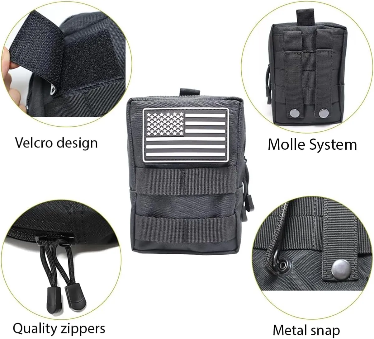 2 Pack Tactical Molle Pouches Small Molle Utility Pouch Small Tactical Accessory Bag Belt Pouches Vest Pouch Compact Water-Resistant EDC Pouch with Flag Patch