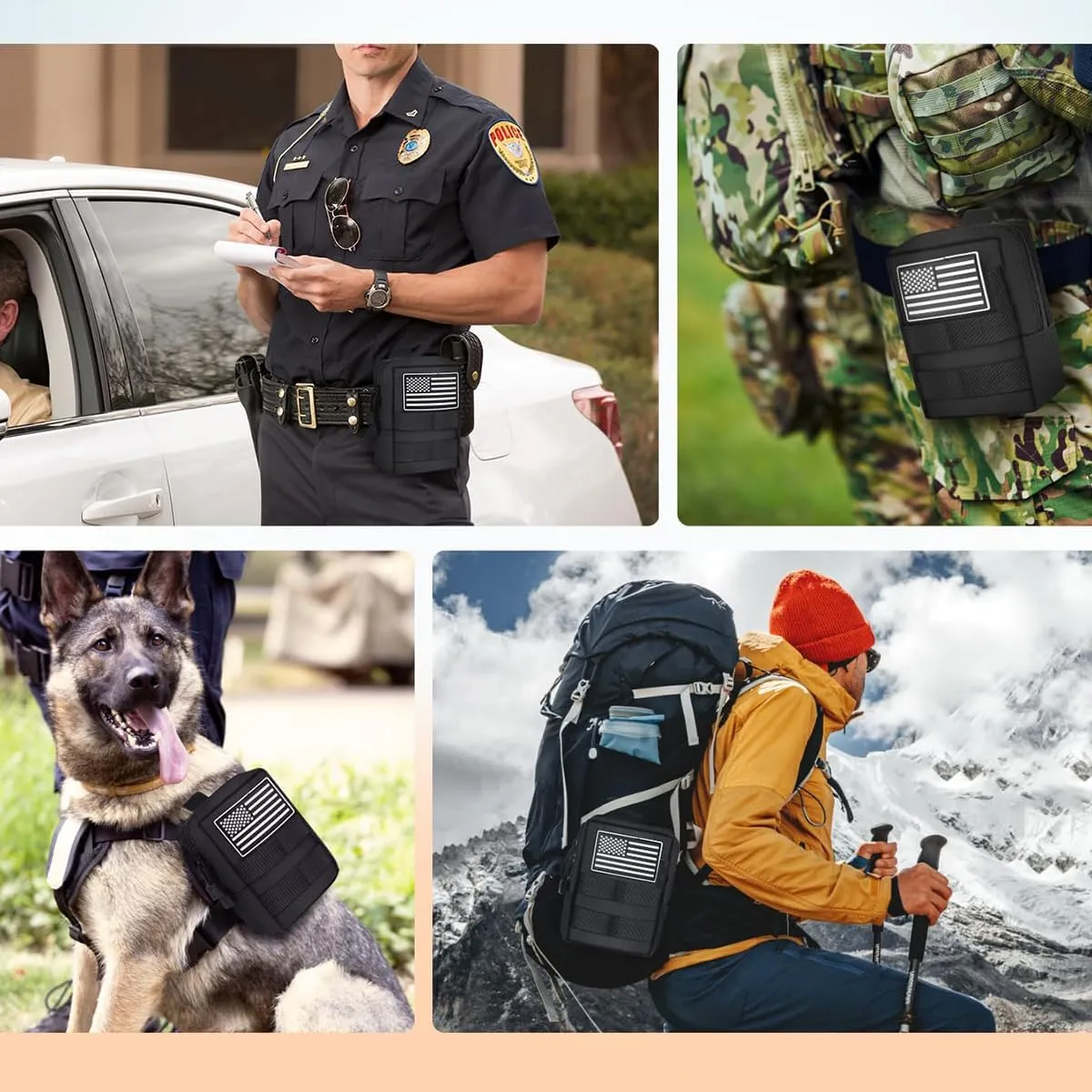 2 Pack Tactical Molle Pouches Small Molle Utility Pouch Small Tactical Accessory Bag Belt Pouches Vest Pouch Compact Water-Resistant EDC Pouch with Flag Patch