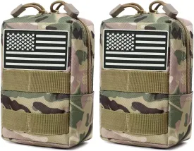 2 Pack Tactical Molle Pouches Small Molle Utility Pouch Small Tactical Accessory Bag Belt Pouches Vest Pouch Compact Water-Resistant EDC Pouch with Flag Patch