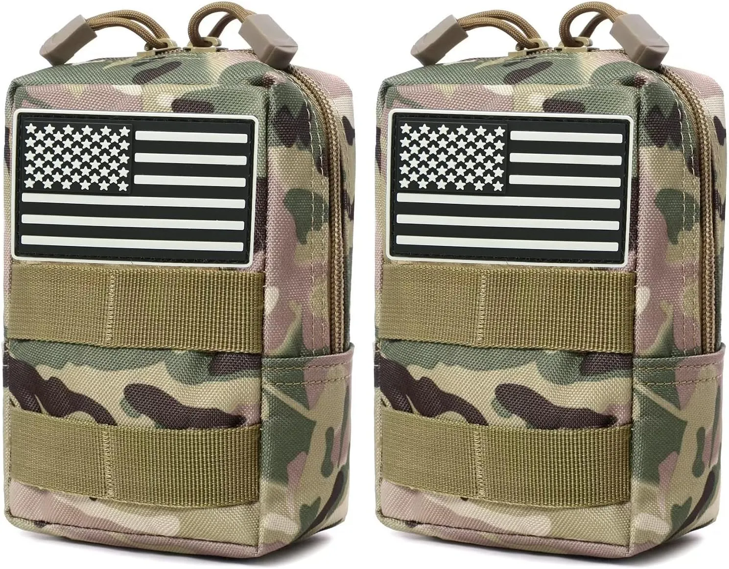 2 Pack Tactical Molle Pouches Small Molle Utility Pouch Small Tactical Accessory Bag Belt Pouches Vest Pouch Compact Water-Resistant EDC Pouch with Flag Patch