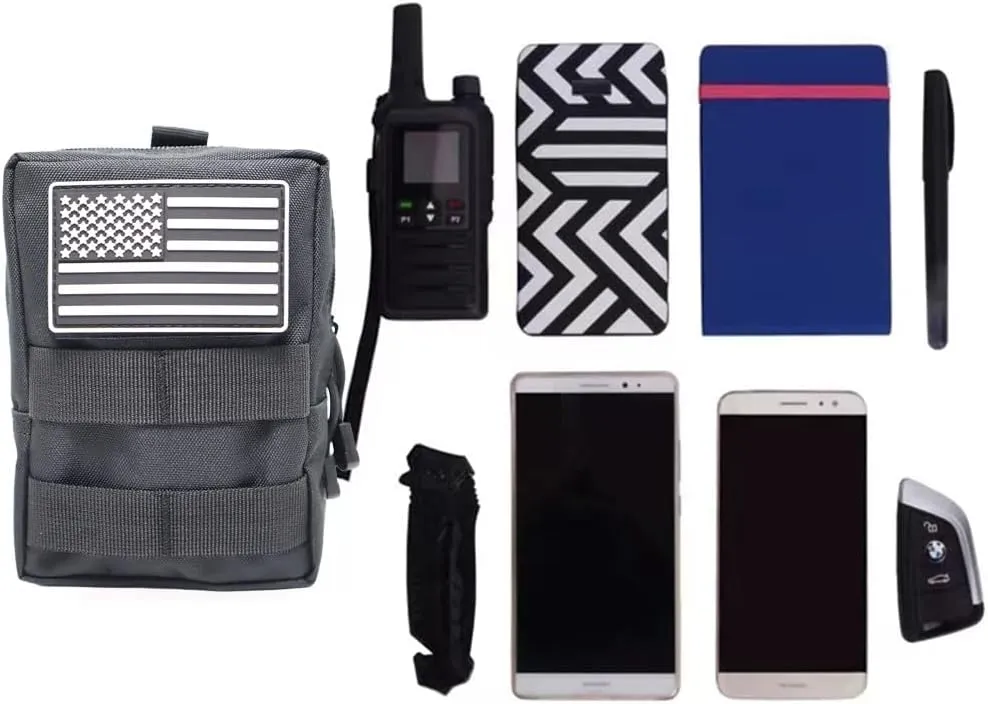 2 Pack Tactical Molle Pouches Small Molle Utility Pouch Small Tactical Accessory Bag Belt Pouches Vest Pouch Compact Water-Resistant EDC Pouch with Flag Patch
