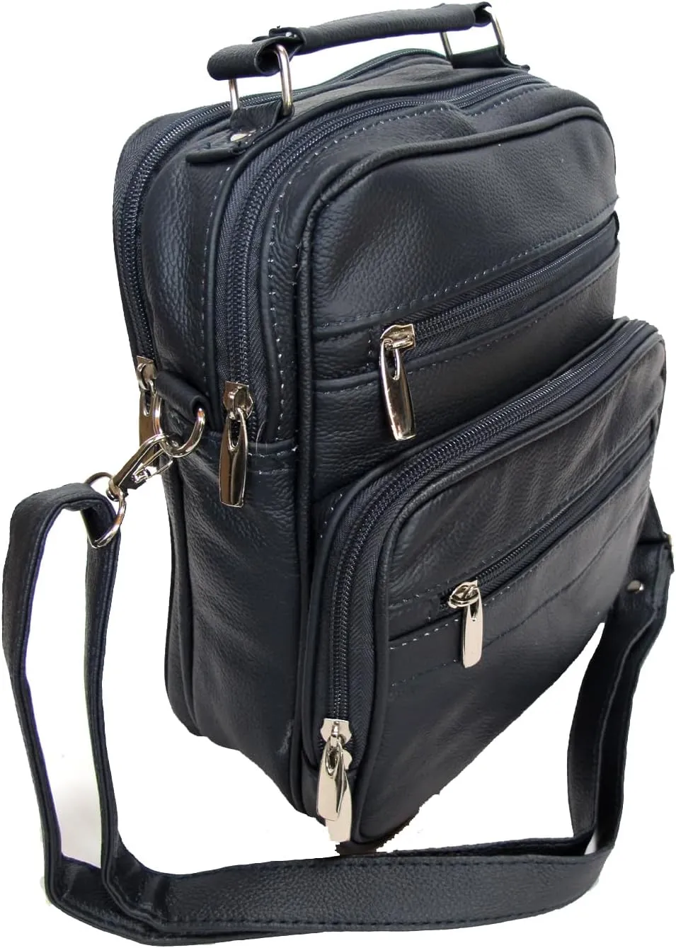 7 Pocket Multi-Function Genuine Leather Organizer Crossbody Shoulder Hand Carry 3 in 1 All Occassion 4 Season Companion Bag
