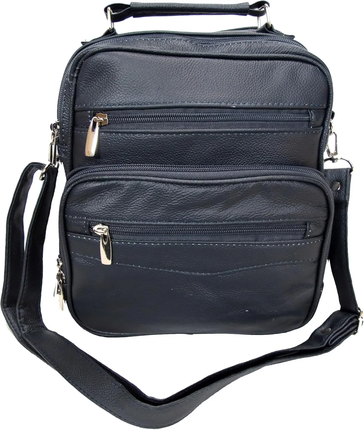 7 Pocket Multi-Function Genuine Leather Organizer Crossbody Shoulder Hand Carry 3 in 1 All Occassion 4 Season Companion Bag