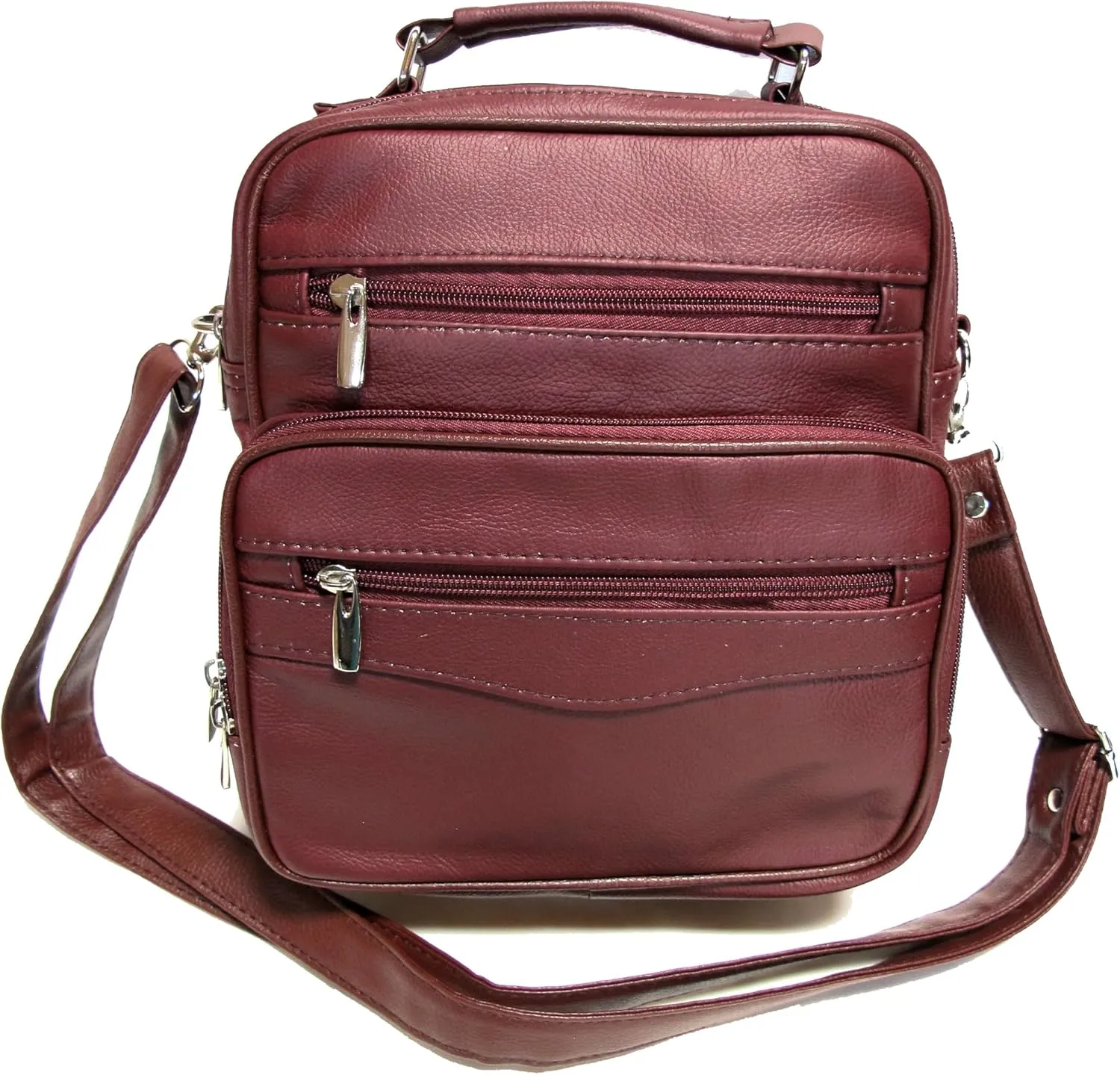 7 Pocket Multi-Function Genuine Leather Organizer Crossbody Shoulder Hand Carry 3 in 1 All Occassion 4 Season Companion Bag