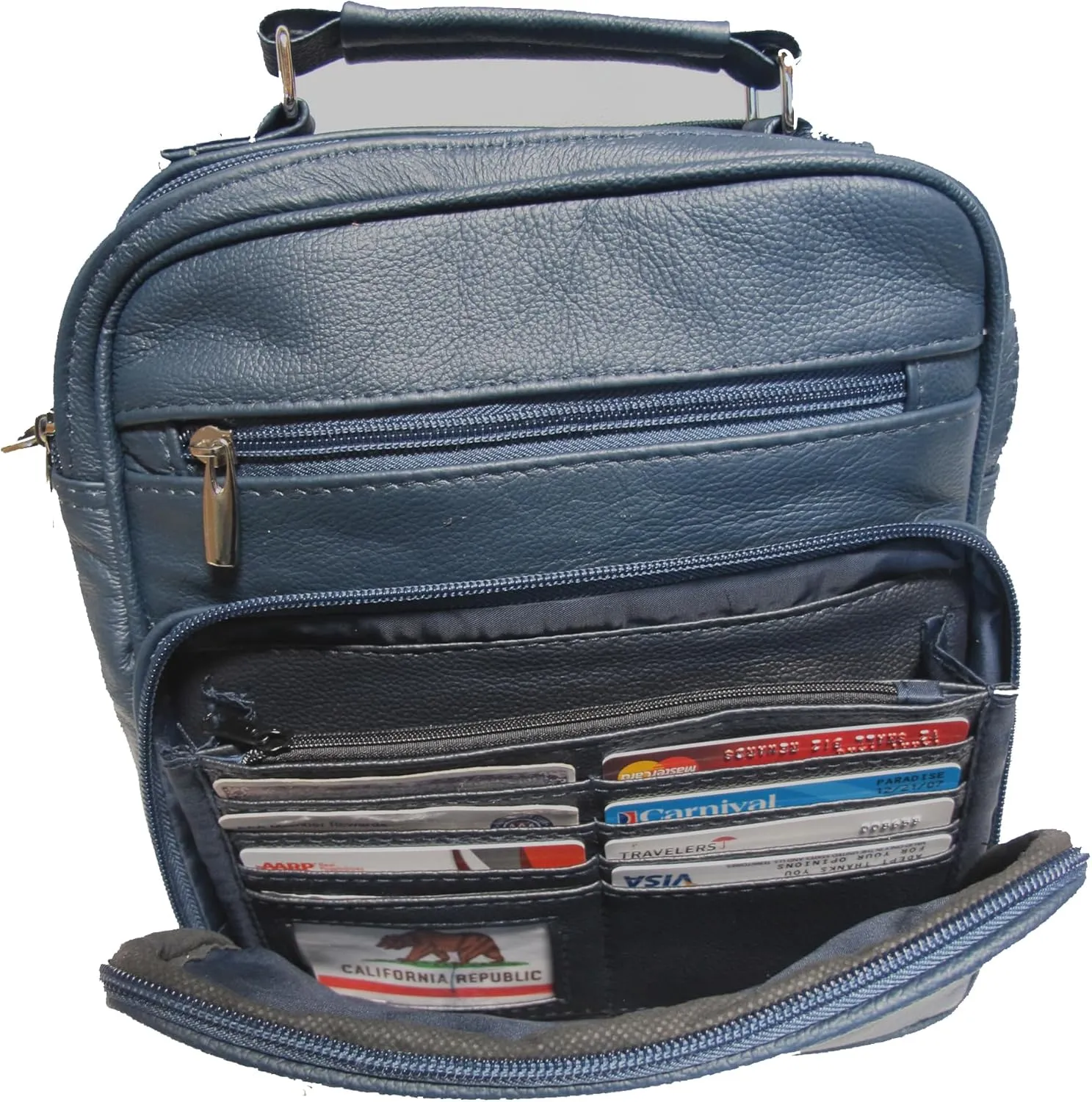 7 Pocket Multi-Function Genuine Leather Organizer Crossbody Shoulder Hand Carry 3 in 1 All Occassion 4 Season Companion Bag