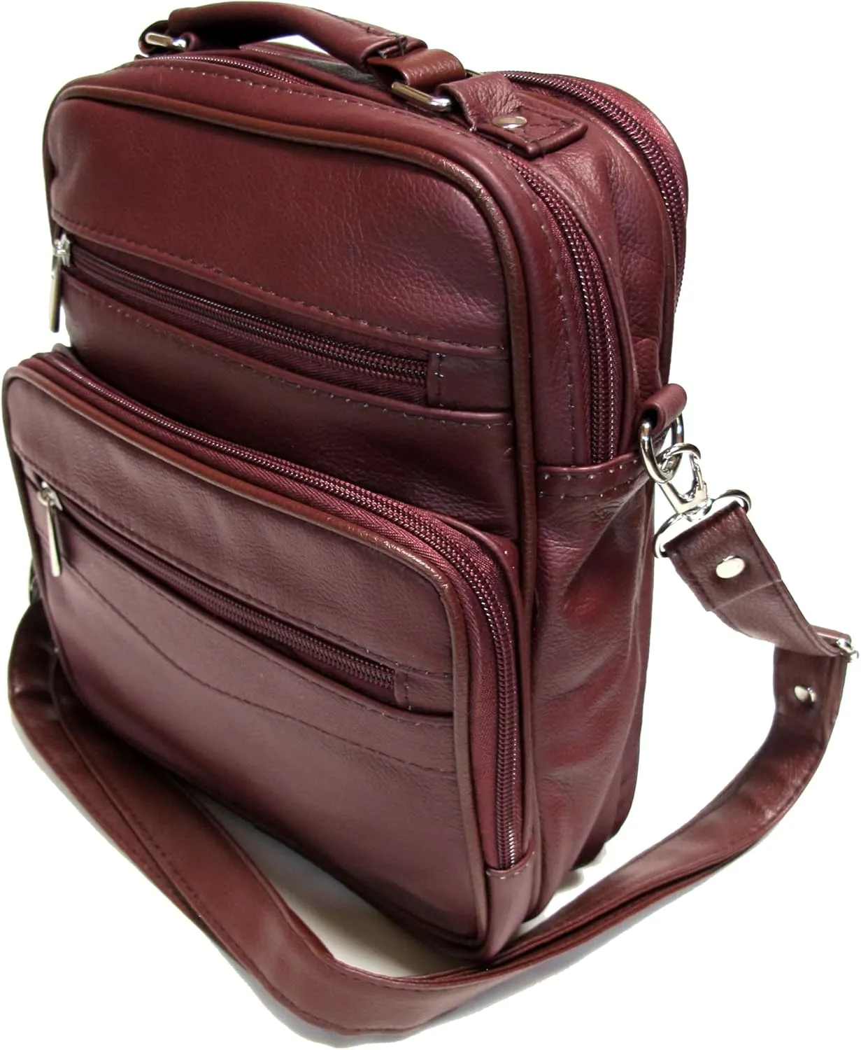 7 Pocket Multi-Function Genuine Leather Organizer Crossbody Shoulder Hand Carry 3 in 1 All Occassion 4 Season Companion Bag