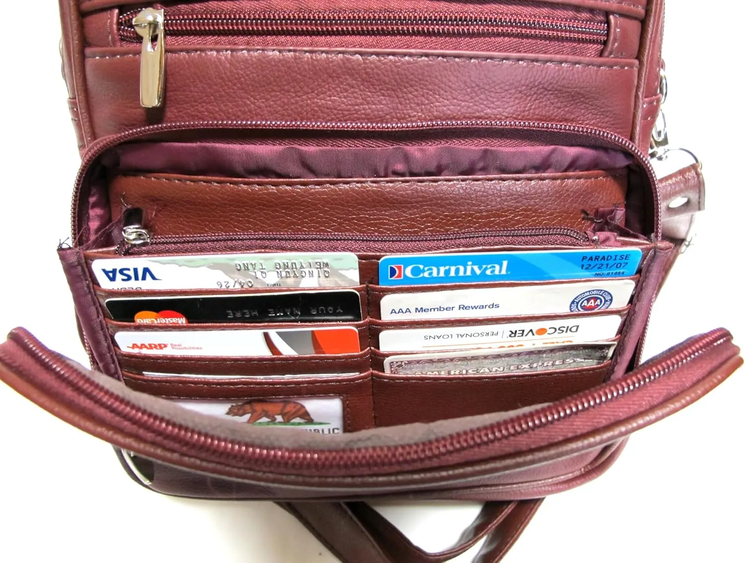 7 Pocket Multi-Function Genuine Leather Organizer Crossbody Shoulder Hand Carry 3 in 1 All Occassion 4 Season Companion Bag