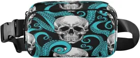 ALAZA Sugar Skull Blue Octopus Waist Packs Spot Belt Bag Crossbody Bag Fanny Pack Pouch for Men Women Hiking Running Cycling Traveling