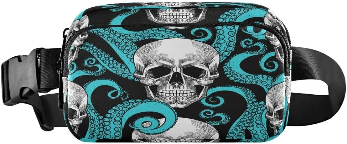 ALAZA Sugar Skull Blue Octopus Waist Packs Spot Belt Bag Crossbody Bag Fanny Pack Pouch for Men Women Hiking Running Cycling Traveling