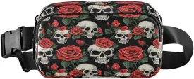 ALAZA Sugar Skull Rose Flower Black Floral Waist Packs Spot Belt Bag Crossbody Bag Fanny Pack Pouch for Men Women Hiking Running Cycling Traveling