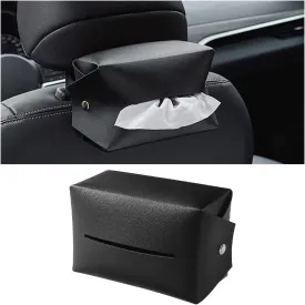 AUCELI Car Tissue Holder, PU Leather Napkin Dispenser for Auto Seat Back and Armrest Box, Tissue Wipes Box Organizer with Elastic Band, Universal Automotive Interior Accessories