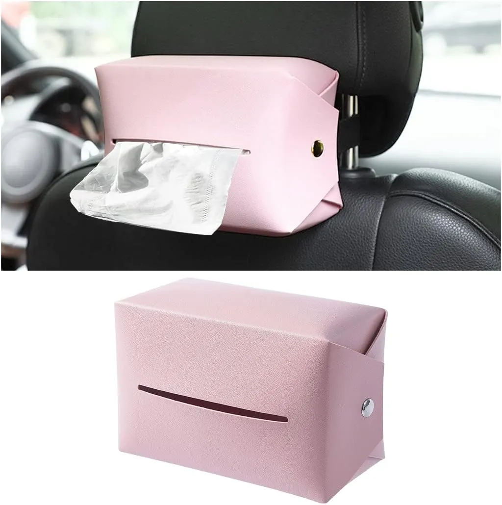 AUCELI Car Tissue Holder, PU Leather Napkin Dispenser for Auto Seat Back and Armrest Box, Tissue Wipes Box Organizer with Elastic Band, Universal Automotive Interior Accessories