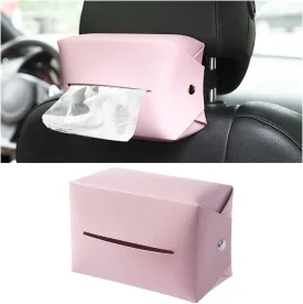 AUCELI Car Tissue Holder, PU Leather Napkin Dispenser for Auto Seat Back and Armrest Box, Tissue Wipes Box Organizer with Elastic Band, Universal Automotive Interior Accessories