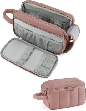 BAGSMART Travel Toiletry Bag for Women, Wide-open Makeup Bag Organizer, Puffy Make Up Case, Large Capacity Cosmetic Organizer for Women for Travel Essentials Toiletries Accessories (Nude Pink)