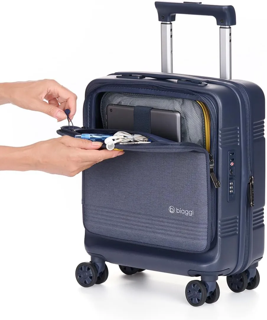 biaggi Runway Hybrid Expandable Underseat Carry-On  Lightweight TSA-Approved Polycarbonate Travel Bag, Perfect for Getaways & Long Weekends (Expandable Underseater, Navy Blue)