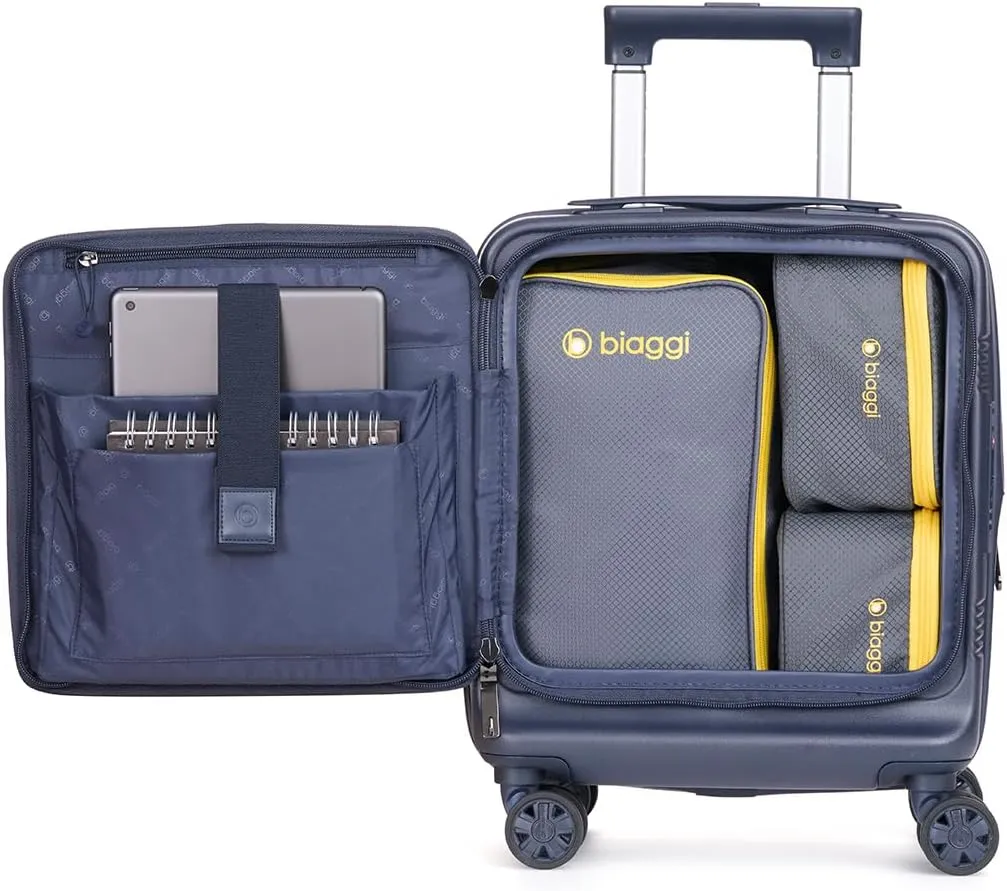 biaggi Runway Hybrid Expandable Underseat Carry-On  Lightweight TSA-Approved Polycarbonate Travel Bag, Perfect for Getaways & Long Weekends (Expandable Underseater, Navy Blue)
