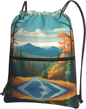 Blue Ridge Parkway Mountains Prints Drawstring Zipper Backpack For Hiking Camping Yoga - Convenient Daily Carry