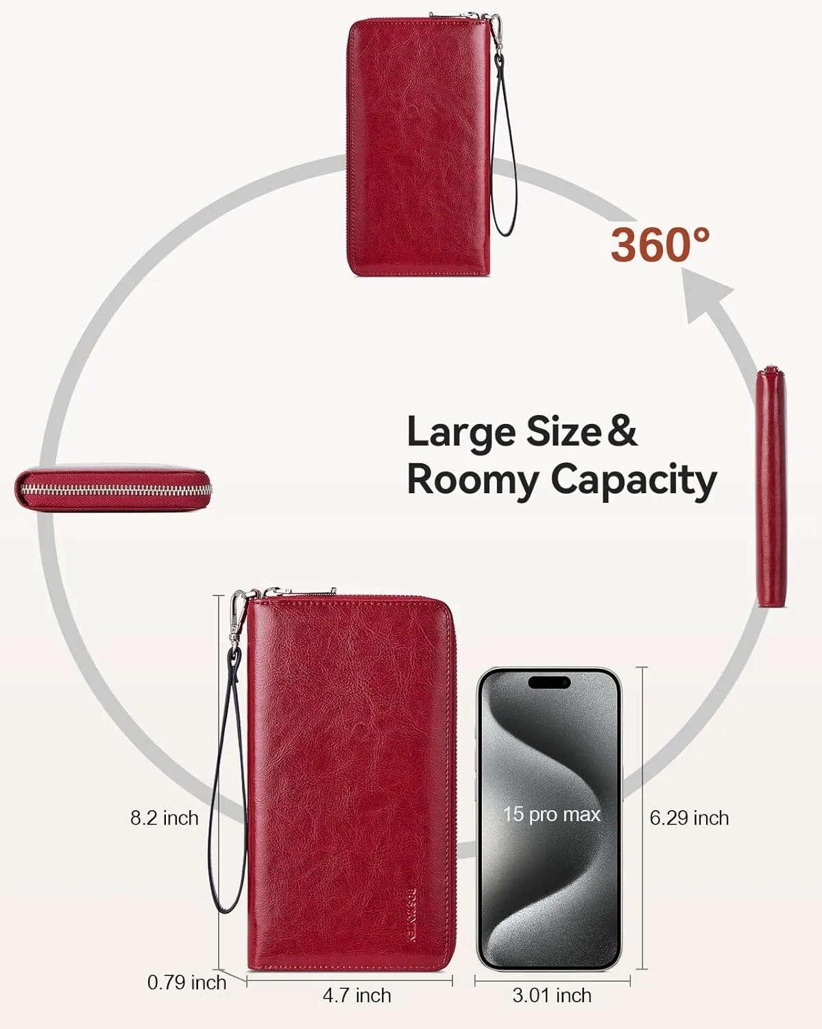 BOSTANTEN Leather Wallet for Women RFID Blocking Zip Around Credit Cards Holder Phone Clutch