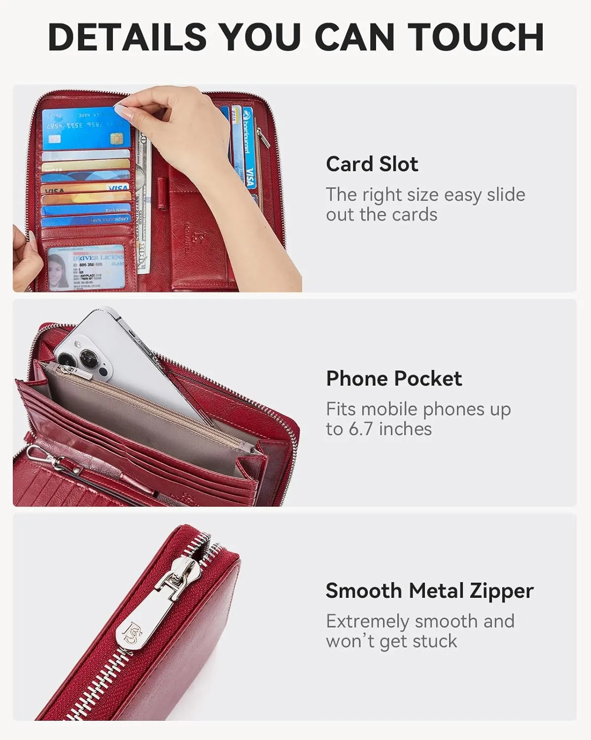 BOSTANTEN Leather Wallet for Women RFID Blocking Zip Around Credit Cards Holder Phone Clutch