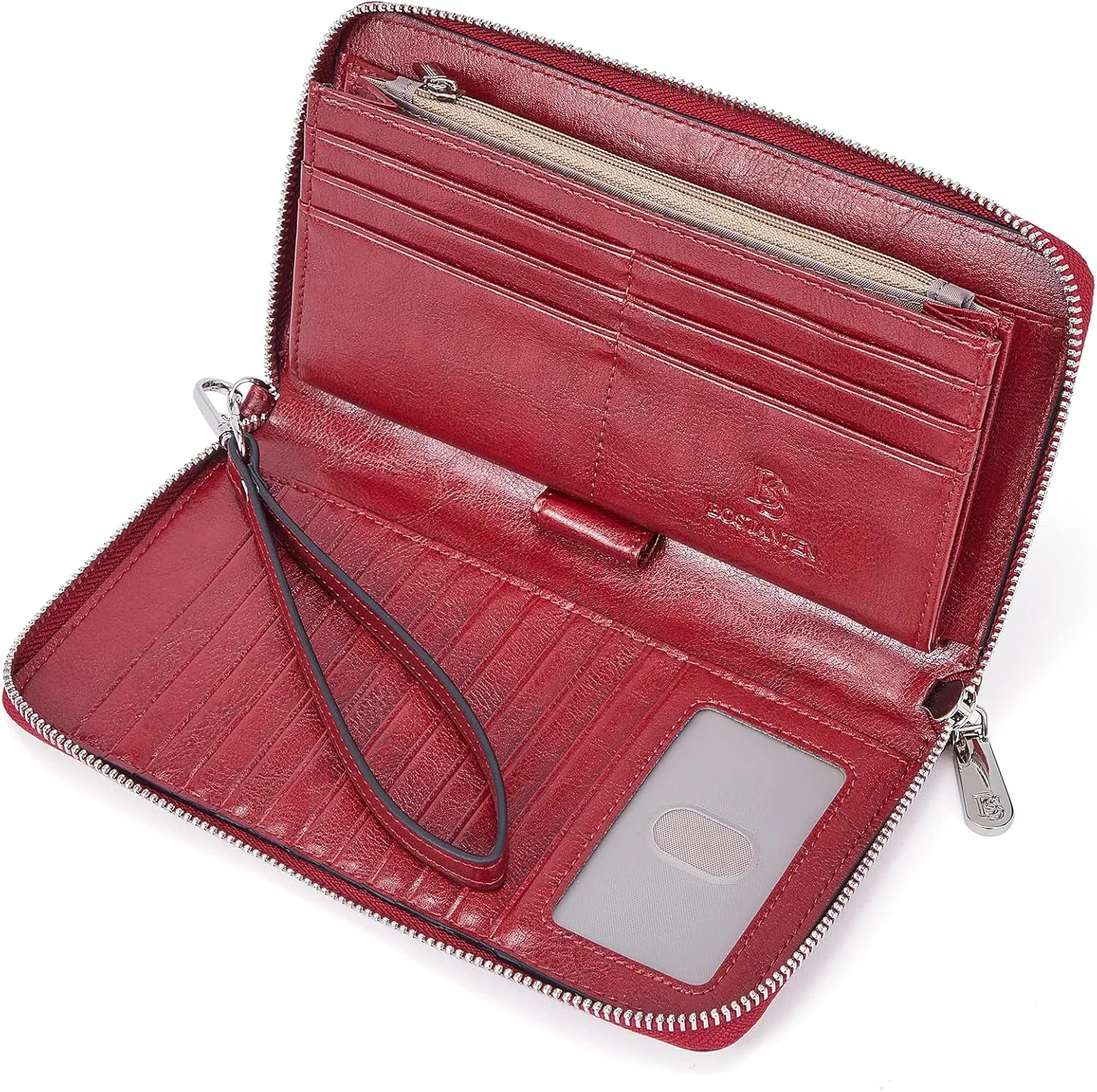 BOSTANTEN Leather Wallet for Women RFID Blocking Zip Around Credit Cards Holder Phone Clutch