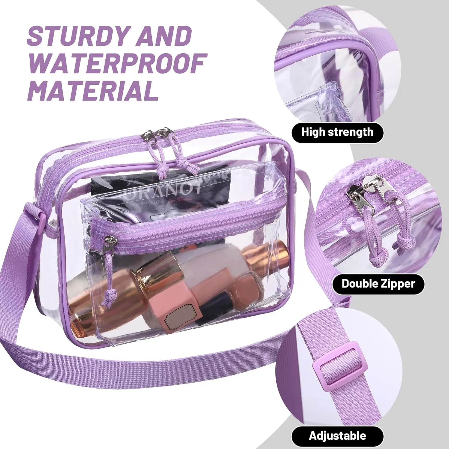 Clear messenger shoulder bag plastic womens crossbody stadium transparent purse work concerts see through