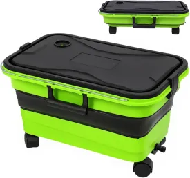 Collapsible Bucket 5.5 Gallon with Wheels & Handle, 2-in-1 Foldable Car Wash Bucket with Drain Plug for Pressure Washer, Camping, Cleaning, RV & Pet Use