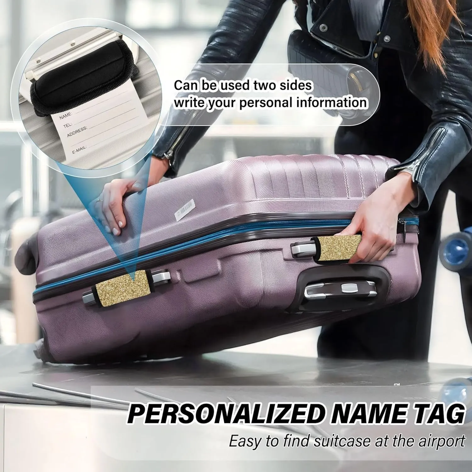 Custom Golden Sand Glitter Luggage Bag Handle Wrap Velcro Neon Suitcases Luggage Identifier Luggage Accessories for Travel, 2 Pack