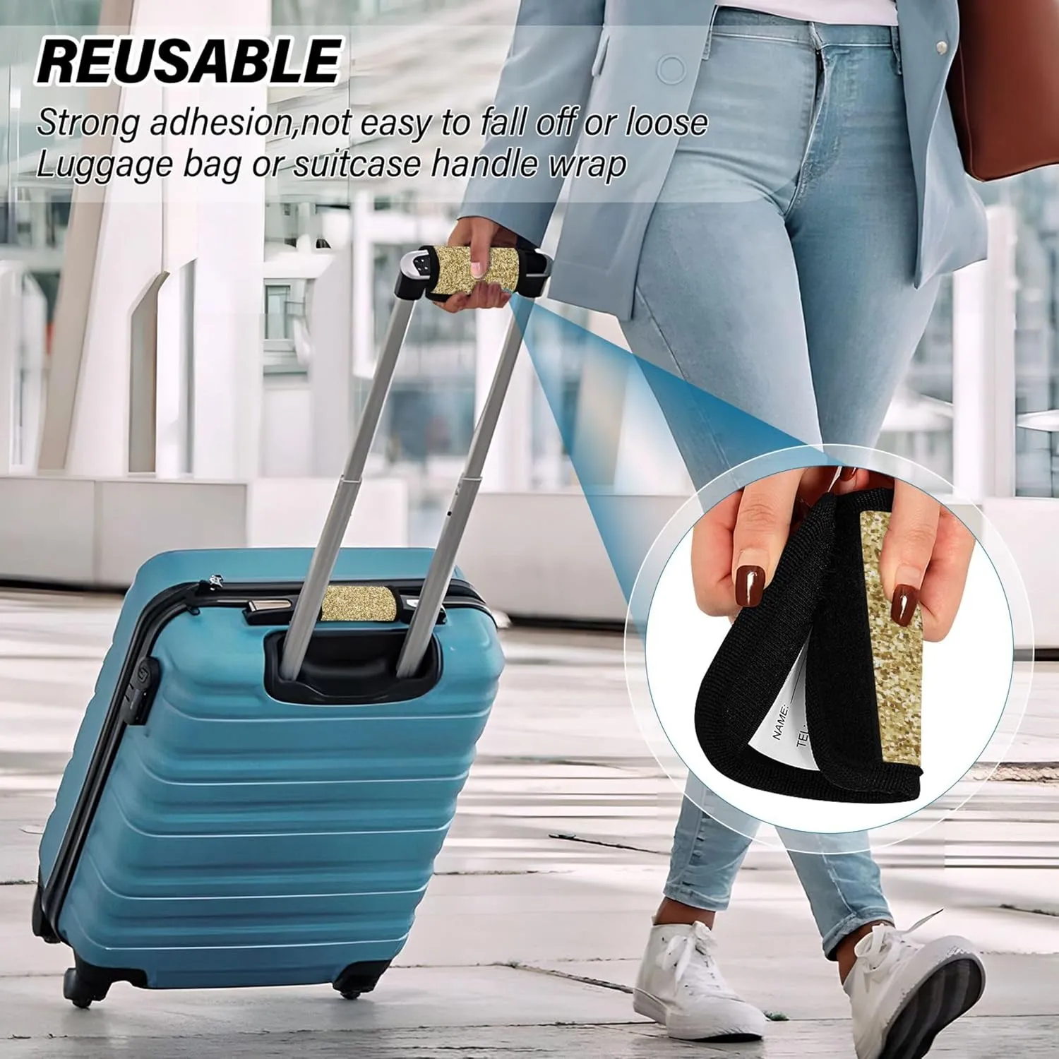 Custom Golden Sand Glitter Luggage Bag Handle Wrap Velcro Neon Suitcases Luggage Identifier Luggage Accessories for Travel, 2 Pack
