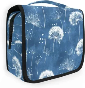 Dandelion Glory Blue Makeup Bags with hanging hook Zipper Capacity Travel Cosmetic Bag Vertical Free-Standing