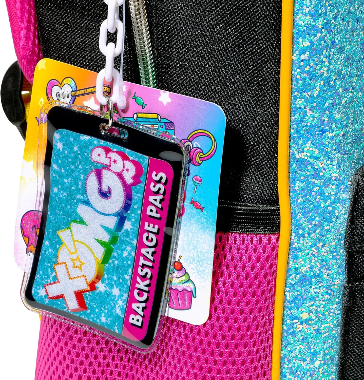 Fashion Angels XOMG POP! Glitter Party Pop Star Backpack, Bookbag with Adjustable Straps & Spacious Compartments, Official XOMG POP! Merchandise for Kids & Tweens