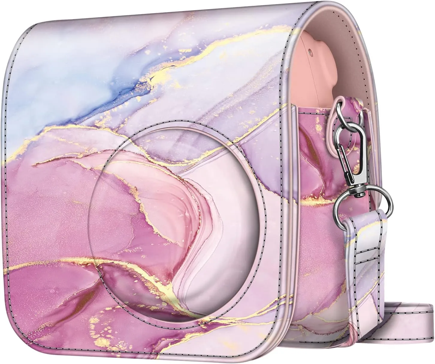 Fintie Protective Case for Fujifilm Instax Mini 7  Instant Camera - Premium Vegan Leather Bag Cover with Removable Adjustable Strap, Glittering Marble