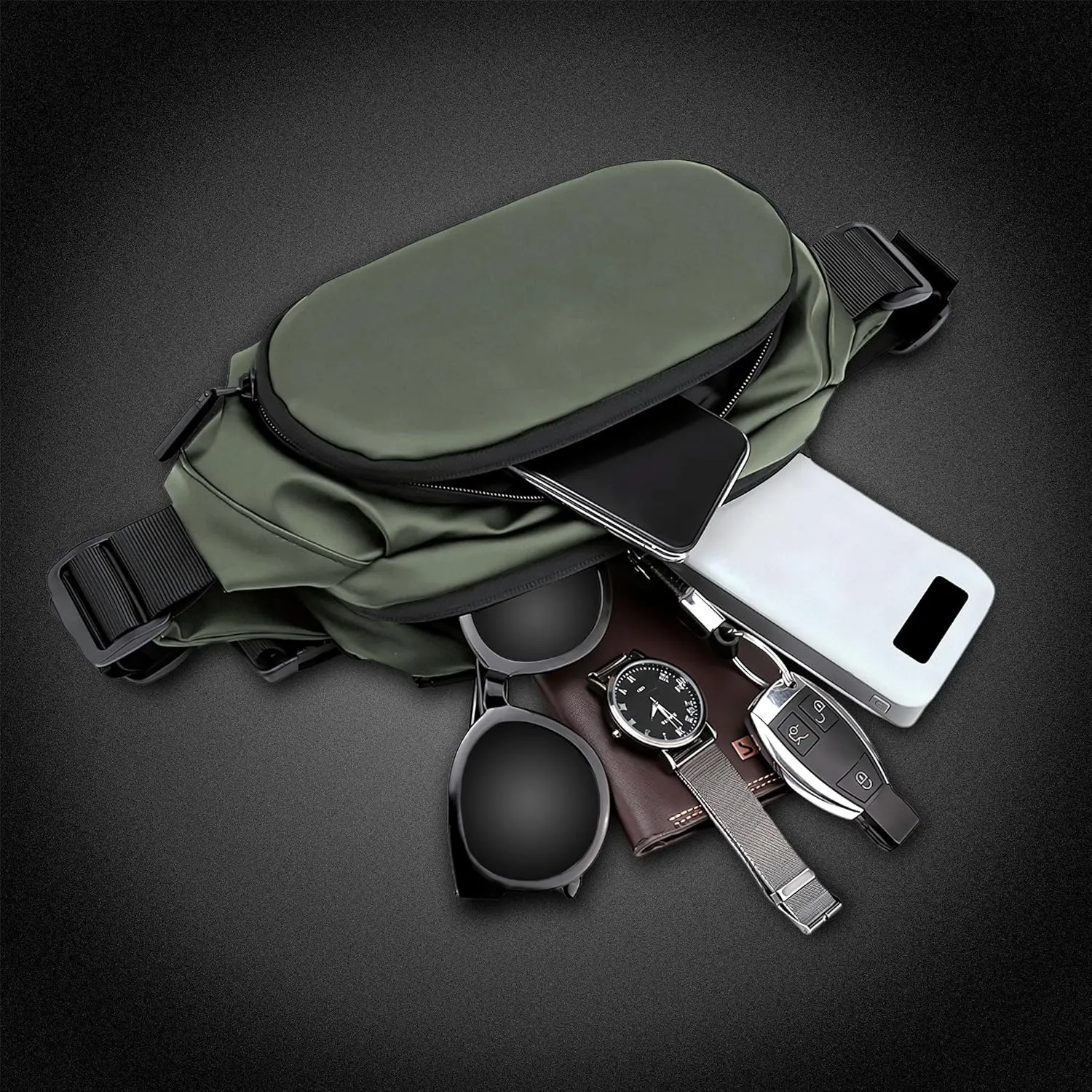 FORZAROCKET 3L Small Crossbody Sling Bag for Men & Women  Anti Pickpocket EDC Sling Bag  Water Resistant, Slim Fanny Pack  Plus Size Friendly  66" Long Strap  Outdoor, Rave, Travel (Green)