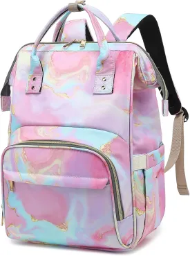Fuyicat Marble Insulated Lunch Laptop Backpack Backpack for Women, Girls School Backpack College Bookbags Picnic Cooler Backpack (Pink)