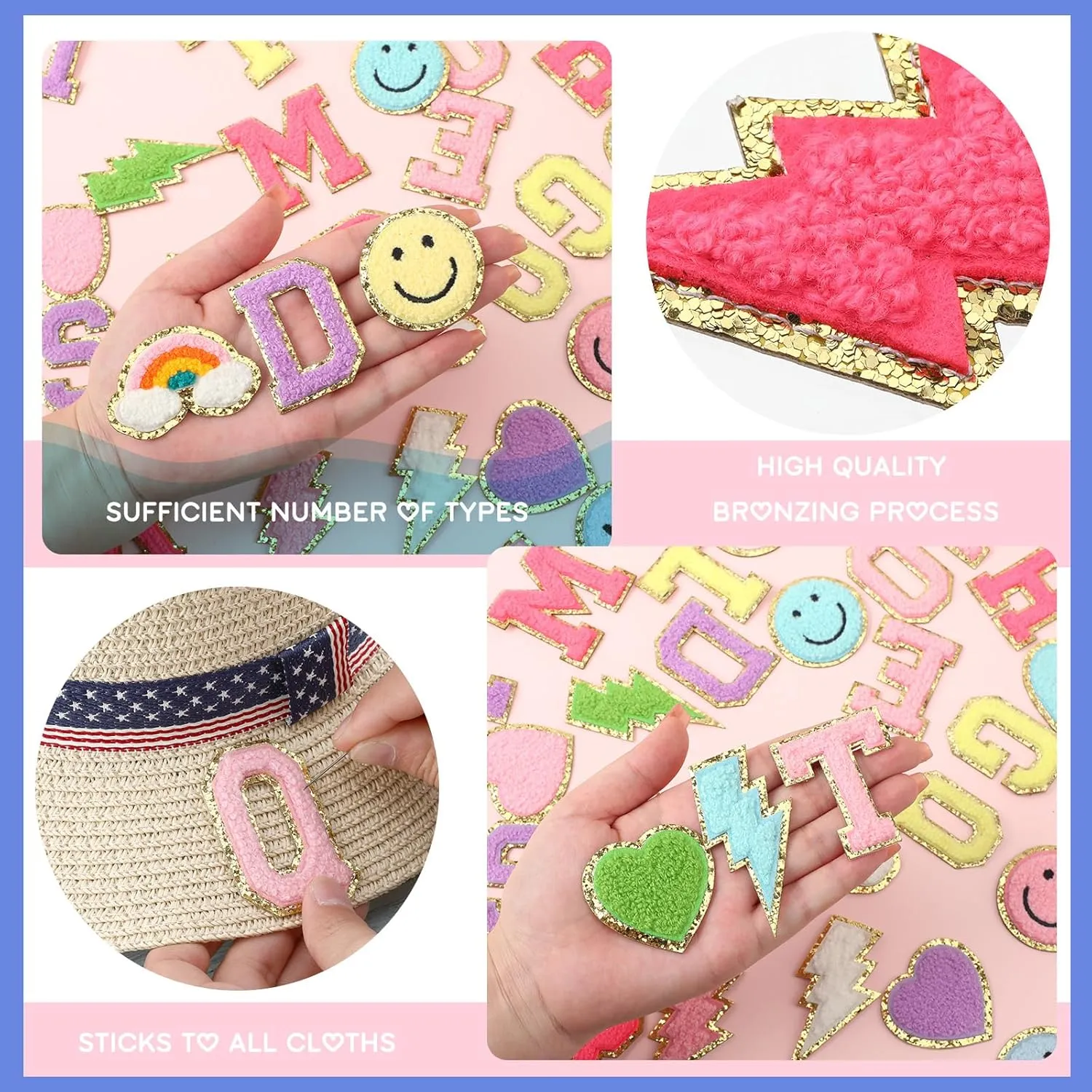 Geosar 54 Pcs Self Adhesive Chenille Letters Patches Glitter Rainbow Preppy Cute Sew Patches Christmas Letter Craft for DIY Clothing Backpack Bag(2.17 Inch,Multicolored)