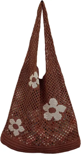 Hobo Tote Bag for Women - Contrast Color, Large Capacity, Knitted, Trendy