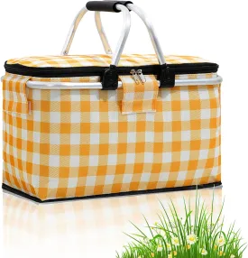 Insulated Collapsible Picnic Basket - 18.5L Small Basket with Sturdy Handle for 2 People - Ideal for Shopping, Traveling, Camping