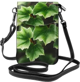 Ivy Blossoms Tree Print Small Cell Phone Leather Purse Adjustable Shoulder Rope Crossbody Bags For Women