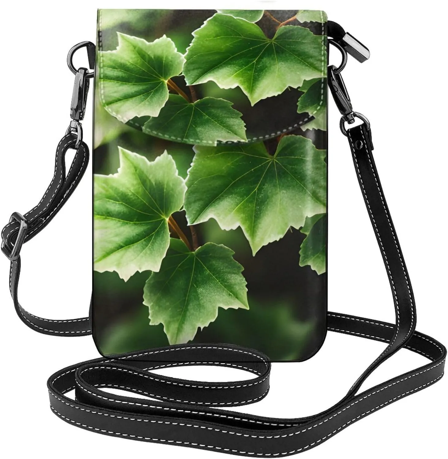 Ivy Blossoms Tree Print Small Cell Phone Leather Purse Adjustable Shoulder Rope Crossbody Bags For Women