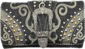Justin West Clydesdale Tooled Leather Metal Stud Buckle Conceal Carry Women Handbag Purse