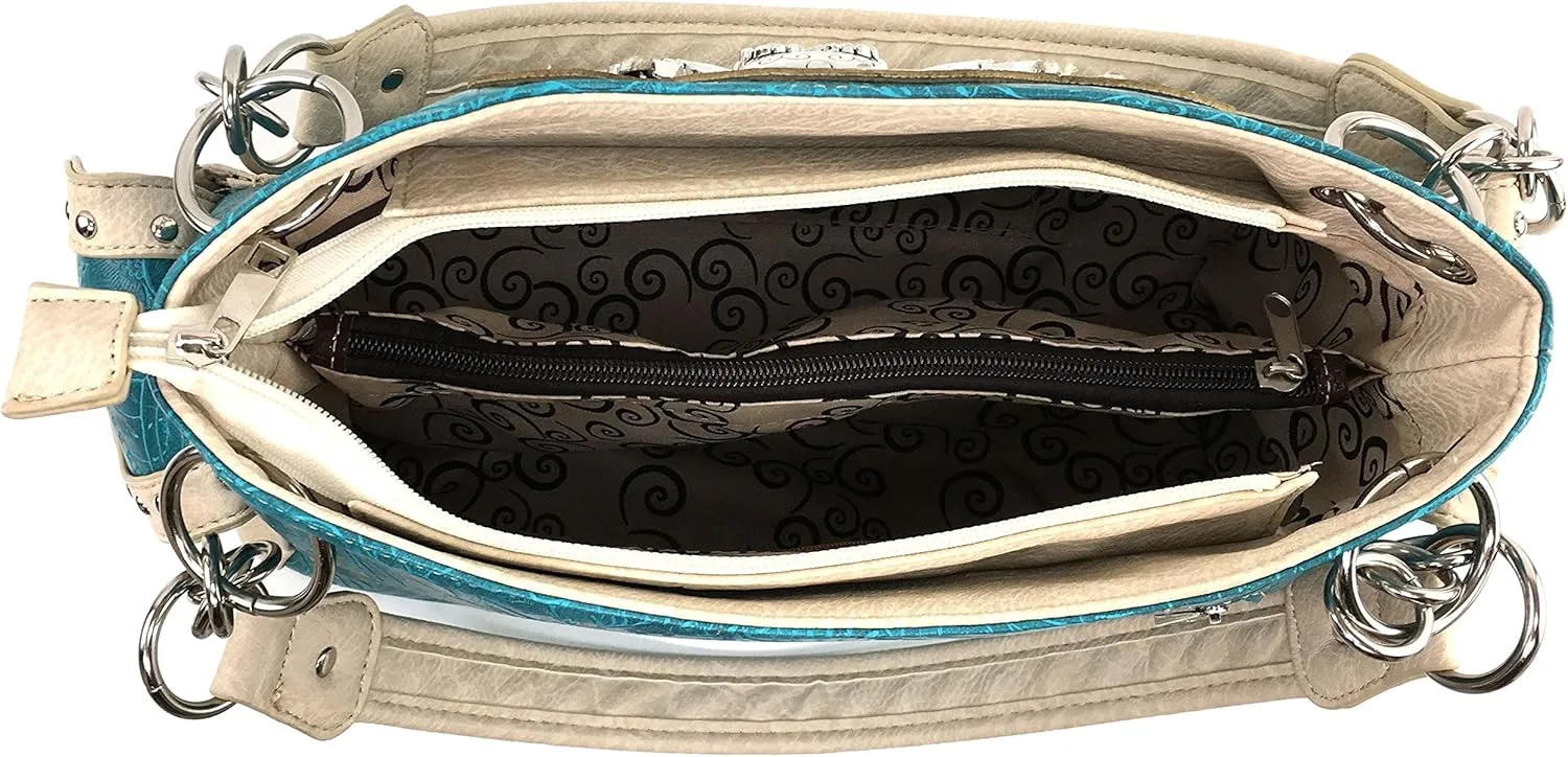 Justin West Embroidery Floral Silver Cross Concealed Carry Handbag Purse Wallet