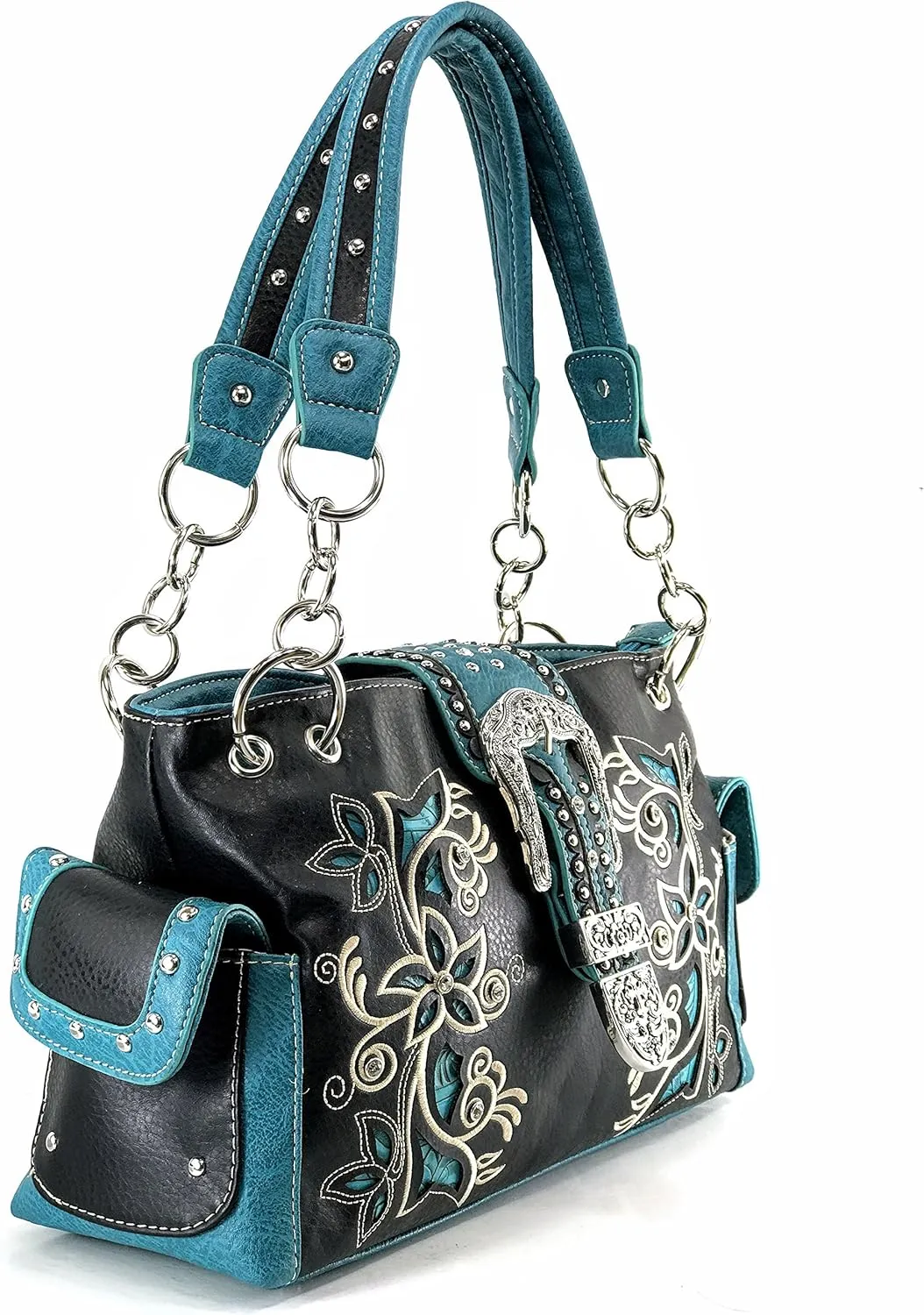 Justin West Embroidery Floral Silver Cross Concealed Carry Handbag Purse Wallet