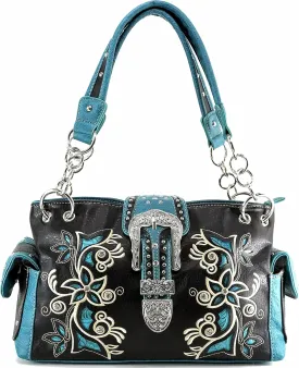 Justin West Embroidery Floral Silver Cross Concealed Carry Handbag Purse Wallet