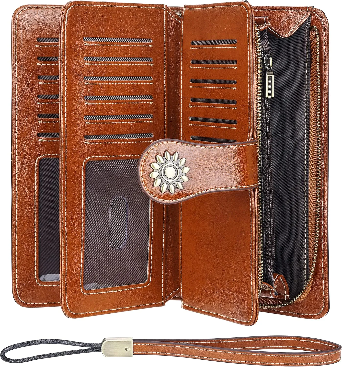 Lavemi Womens Large Capacity Genuine Leather RFID Blocking Wallets Wristlet Clutch Card Holder