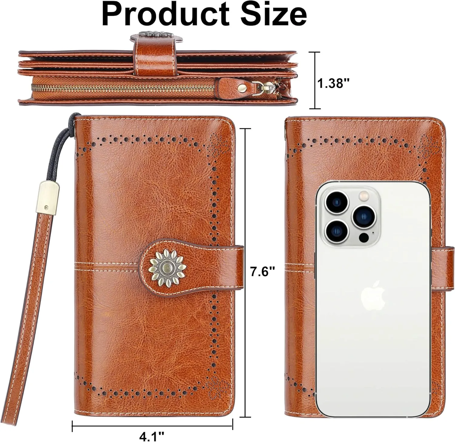 Lavemi Womens Large Capacity Genuine Leather RFID Blocking Wallets Wristlet Clutch Card Holder