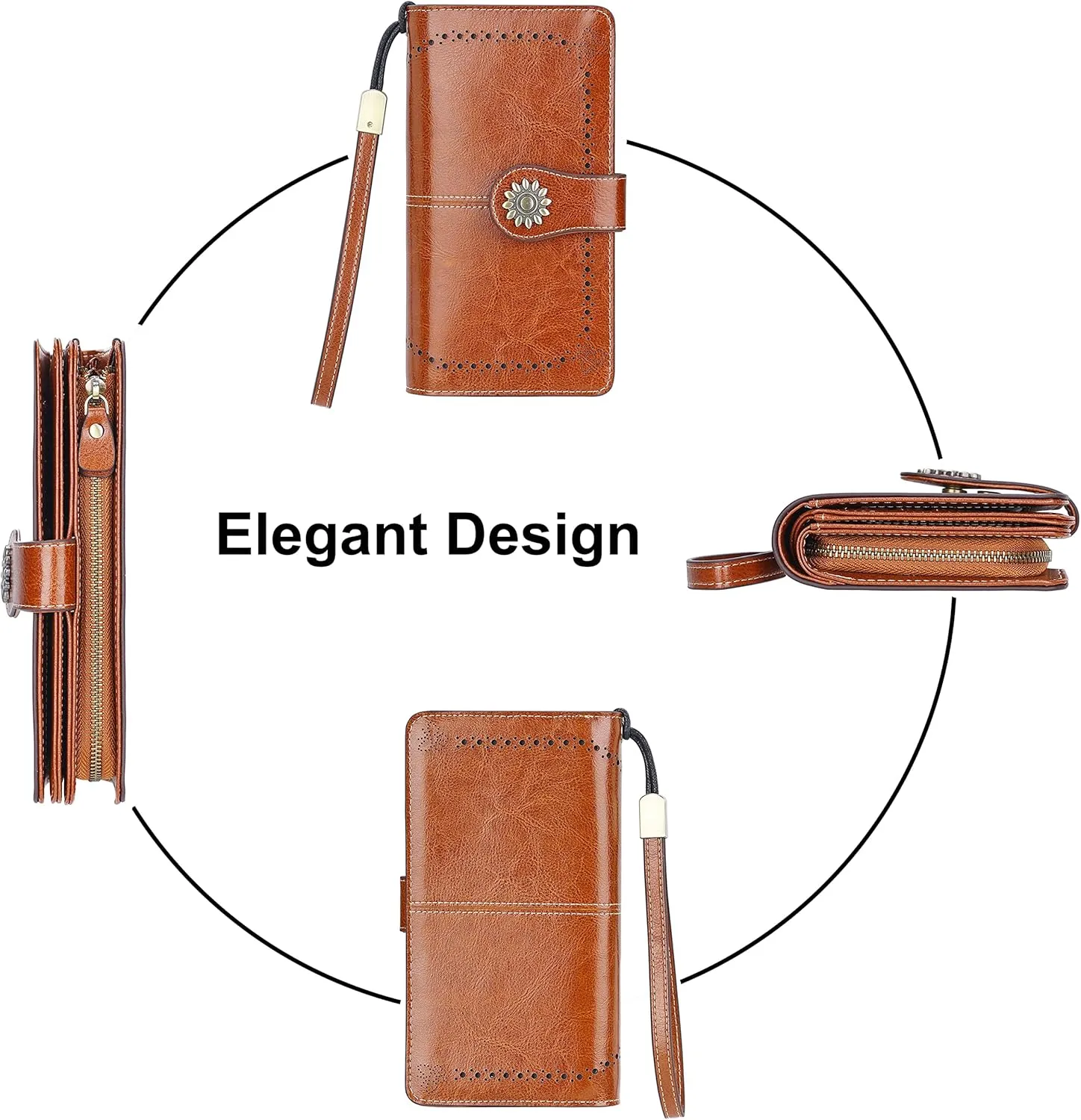 Lavemi Womens Large Capacity Genuine Leather RFID Blocking Wallets Wristlet Clutch Card Holder