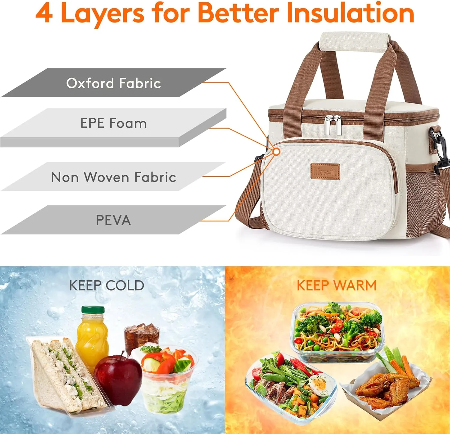 Lifewit Large Lunch Bag Insulated Lunch Box Soft Cooler Cooling Tote for Adult Men Women, Beige 12-Can (9L)