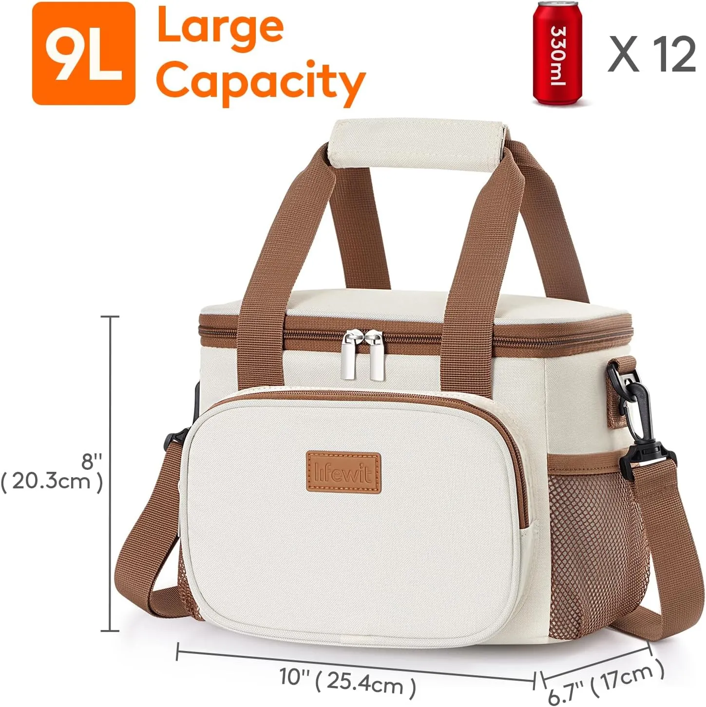 Lifewit Large Lunch Bag Insulated Lunch Box Soft Cooler Cooling Tote for Adult Men Women, Beige 12-Can (9L)