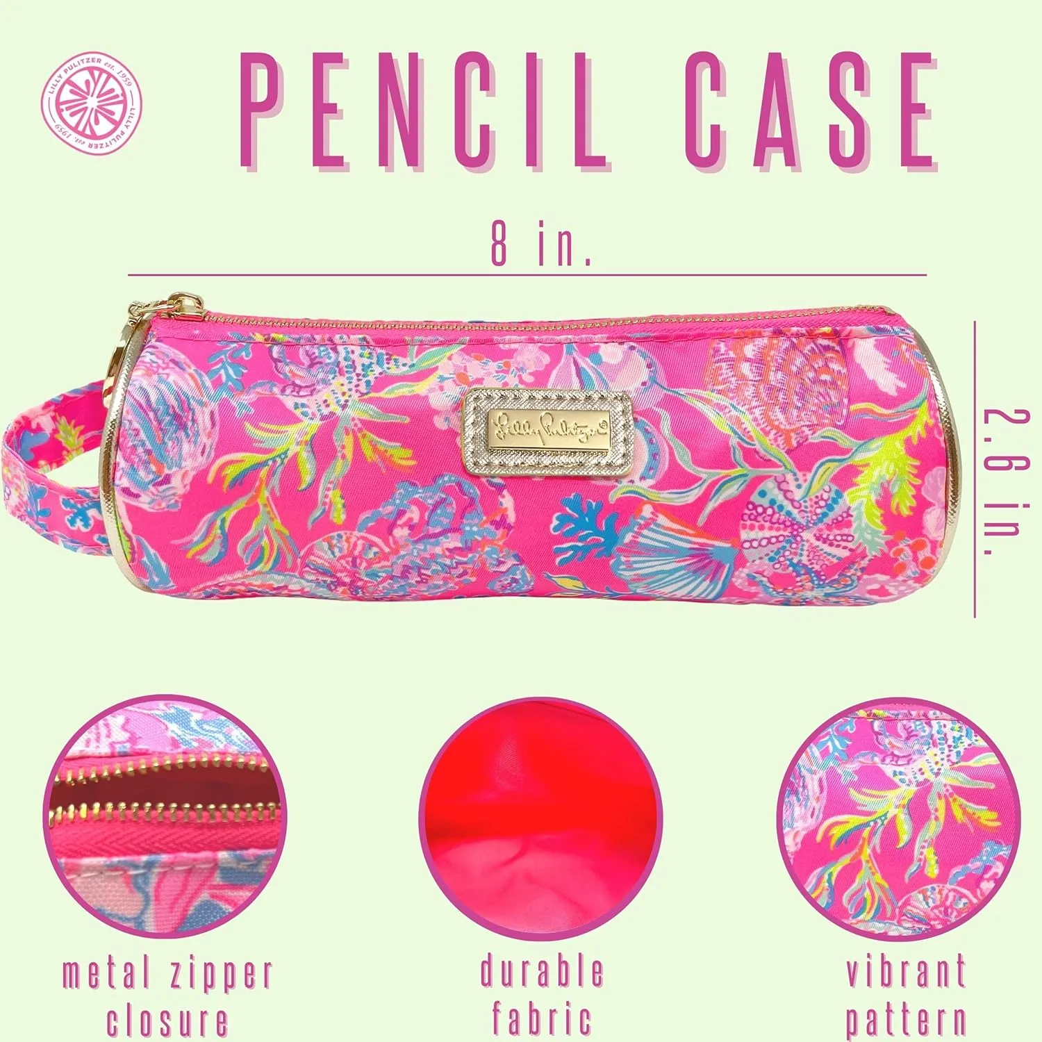 Lilly Pulitzer Cute Pencil Case, Colorful Zipper Pouch for Office Supplies, Small Travel Bag with Carrying Handle, Shell Me Something Good