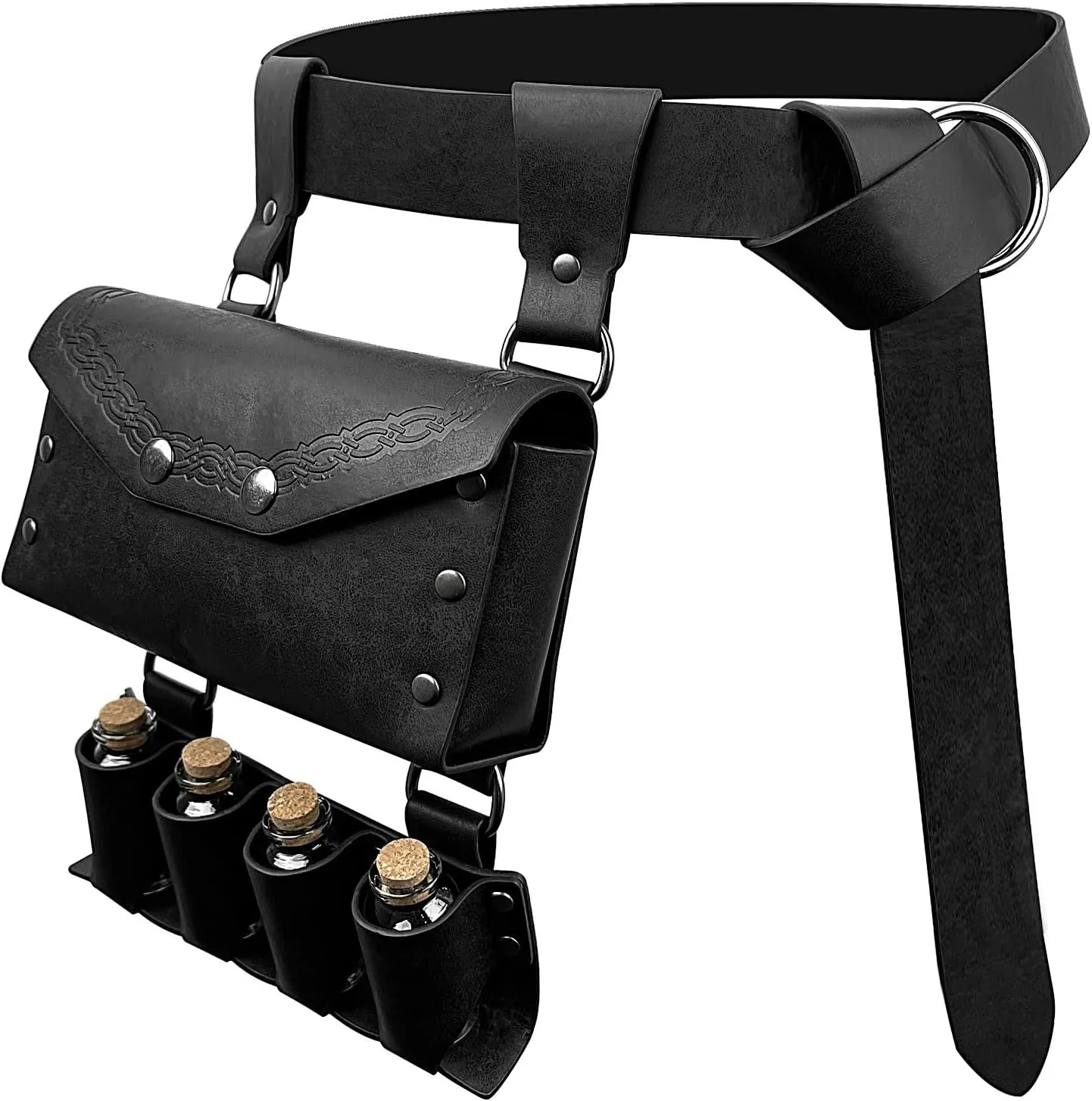 Medieval Alchemy Faux Leather Belt Bag with, Fantasy Wizard Renaissance Waist Pouches for Halloween Cosplay Costume